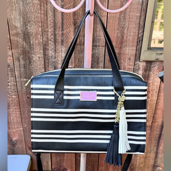 Betsey Johnson Be Mine Stripe Black White Satchel - Picture 12 of 12